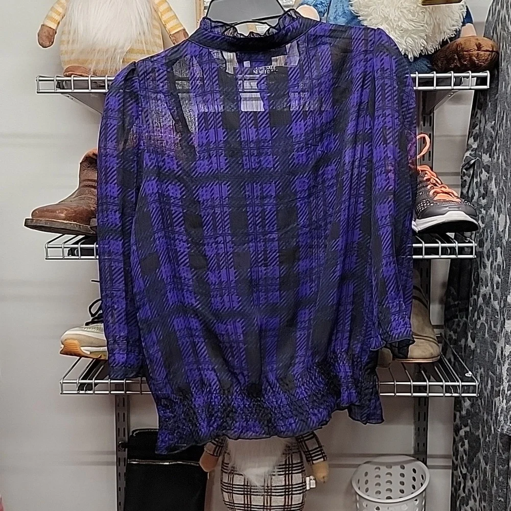 Miley Cyrus Max Azria Purple Plaid Blouse Size Large - Picture 4 of 5